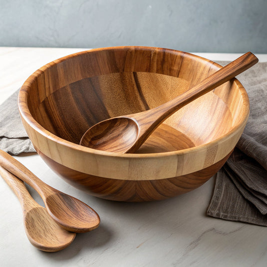 Acacia Wood Salad Bowl Set with Servers