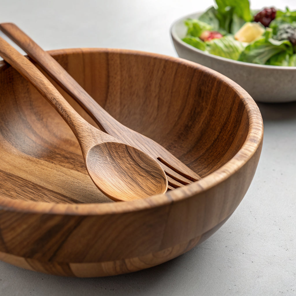 Acacia Wood Salad Bowl Set with Servers
